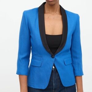 SMYTHE tuxedo blazer jacket Blue Black Cotton viscose Silk combo size 4 fall